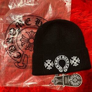 Chrome Hearts Black Knit Hat with White Accents